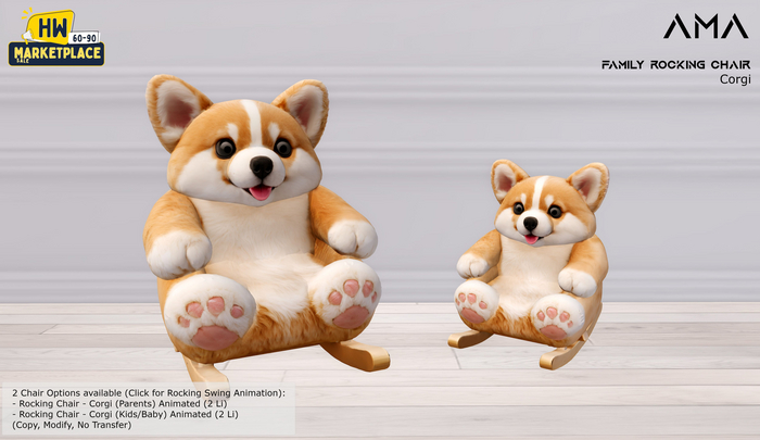 Second Life Marketplace - [AMA] Family Rocking Chair - Corgi - HAPPY ...